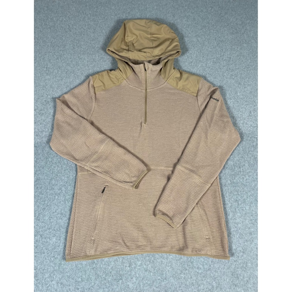 Columbia Womens XL Tan Waffle Knit Quarter Zip Hooded‎ Fleece Pullover XK8554
